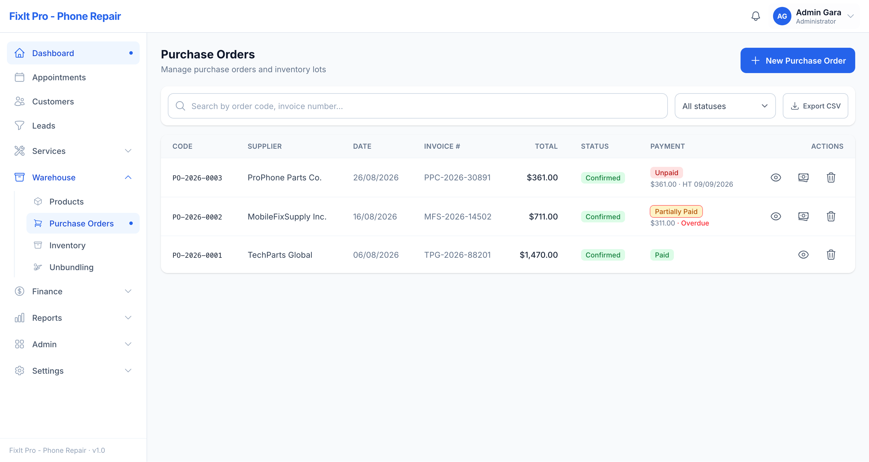 Purchase Orders