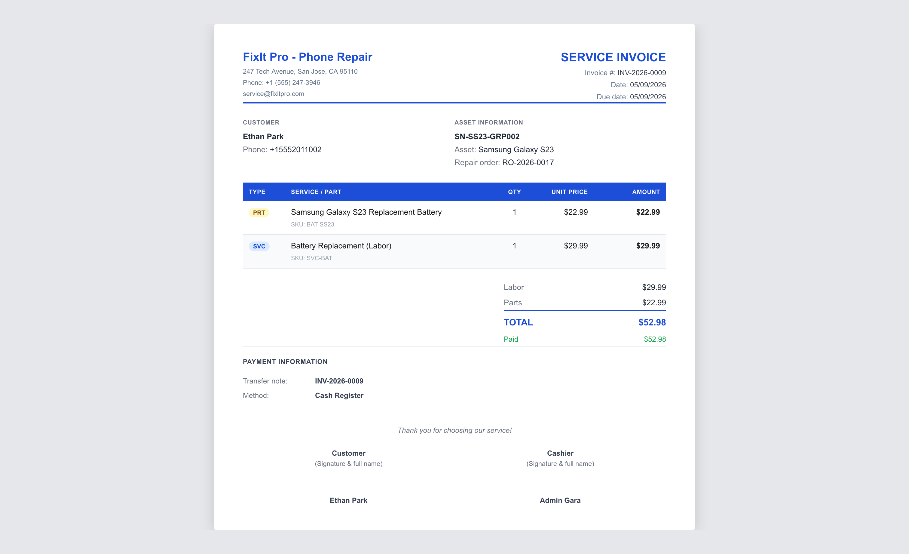 Customer Invoice Preview